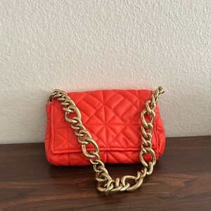 ZARA Quilted Chain Strap Bag - Vibrant Orange
